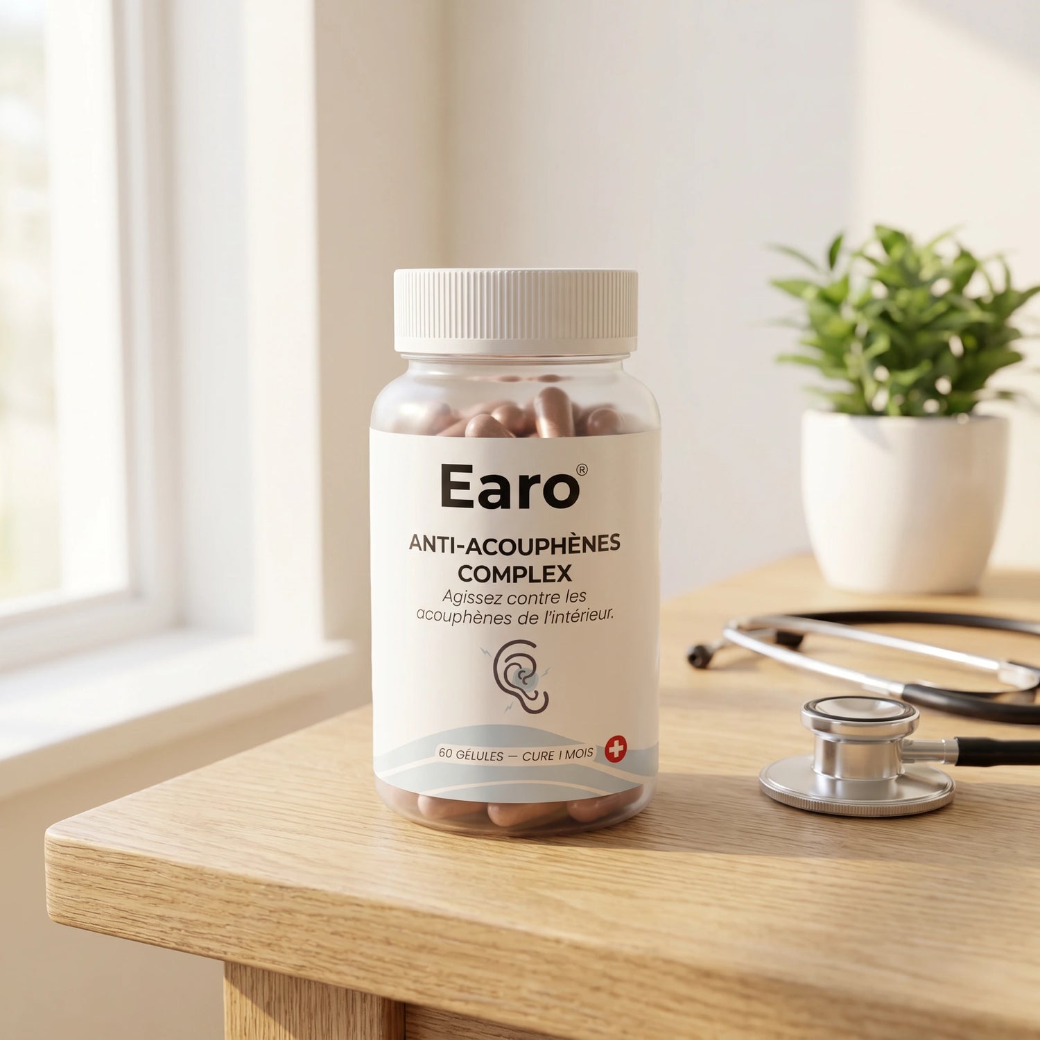 EARO Anti-Acouphènes Complex sur un bureau